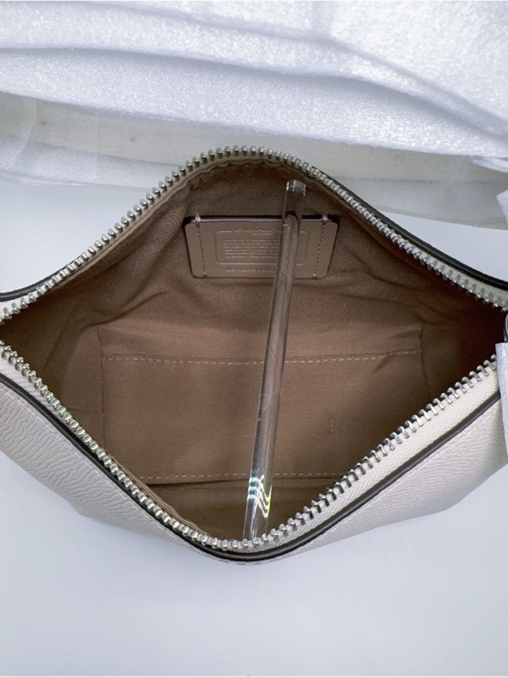 Coach CW336 Zip Top Crossbody Croissant Bag Crossgrain Leather Chalk Silver NWT - Picture 6 of 11